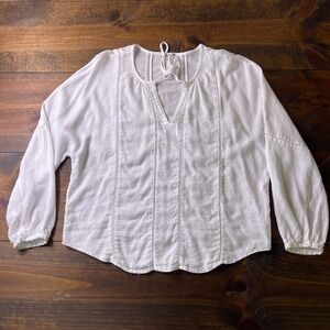 Rails Finn White Lace Detail Linen Relaxed Fit 3/4 Sleeves Blouse Women's Medium